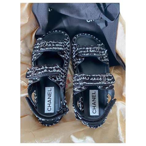 chanel dad sandals tweed